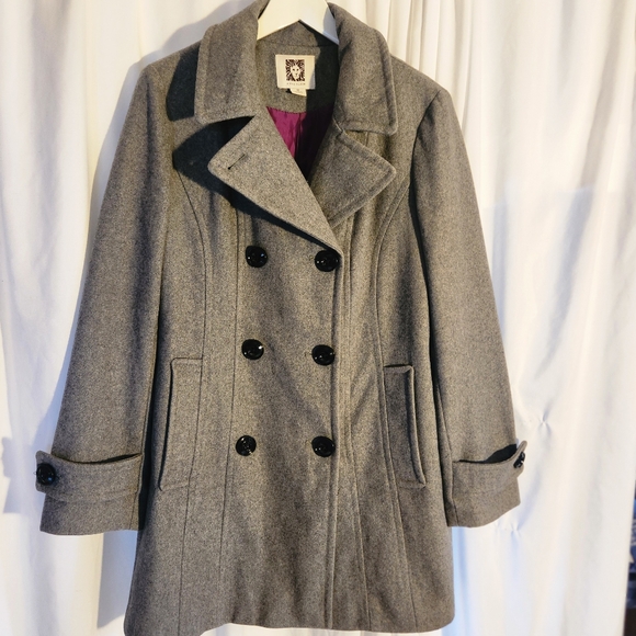 Sz M Vtg Anne Klein 55% wool double breasted coat - Picture 2 of 16